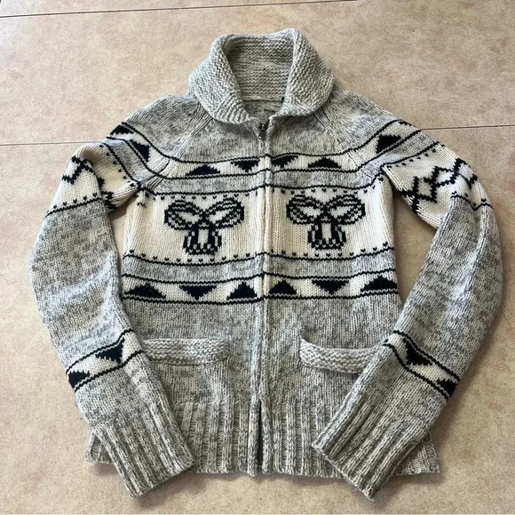 Aritzia TNA 100% Lambs Wool Sea To Sky Zip Up Knitted Cardigan Sweater - Picture 3 of 9